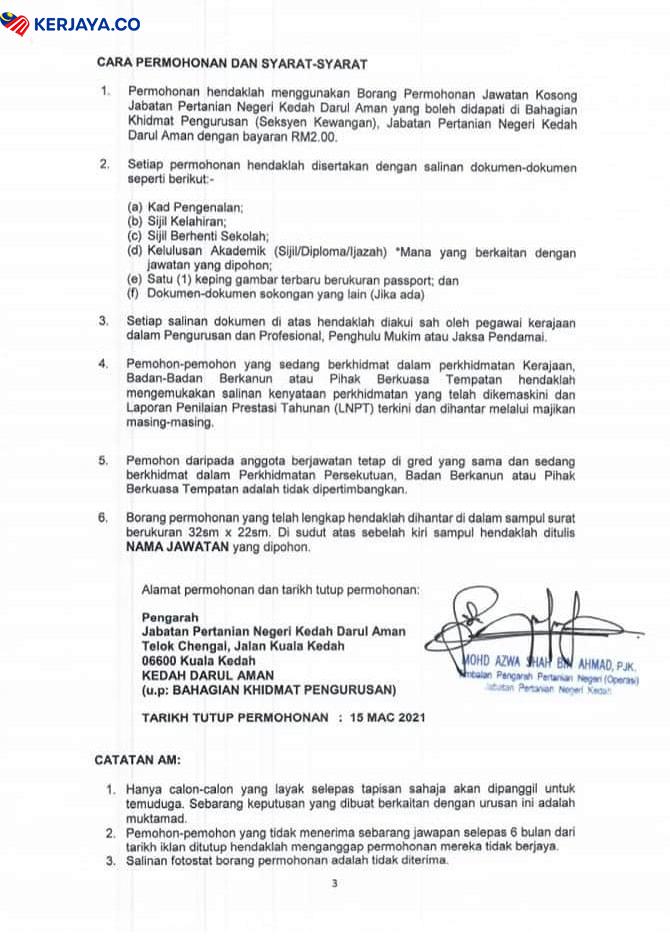 Iklan Jawatan Kosong Jabatan Pertanian Negeri Kedah Darul Aman Kerja Kosong Kerajaan Swasta