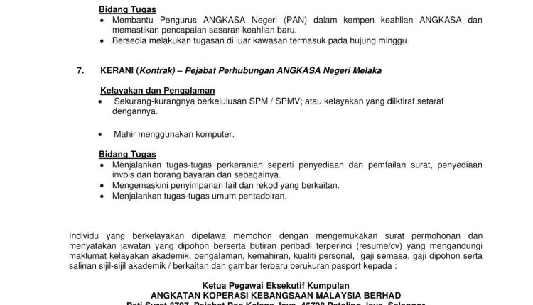 contoh surat permohonan kerja kerani