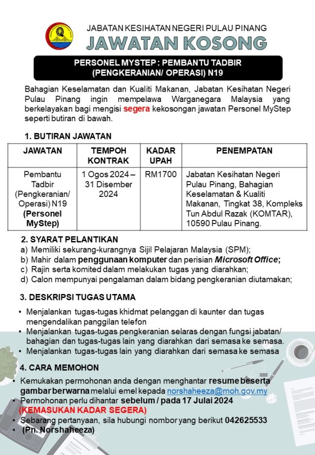 Iklan Jawatan Jabatan Kesihatan Negeri Pulau Pinang Kerja Kosong Kerajaan Swasta