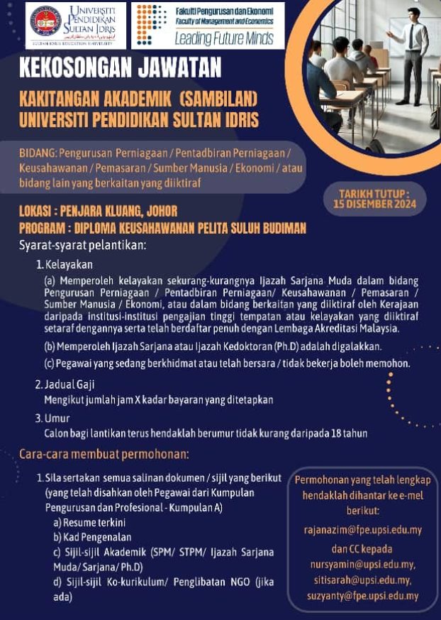 Iklan Jawatan Universiti Pendidikan Sultan Idris (UPSI) • Kerja Kosong ...