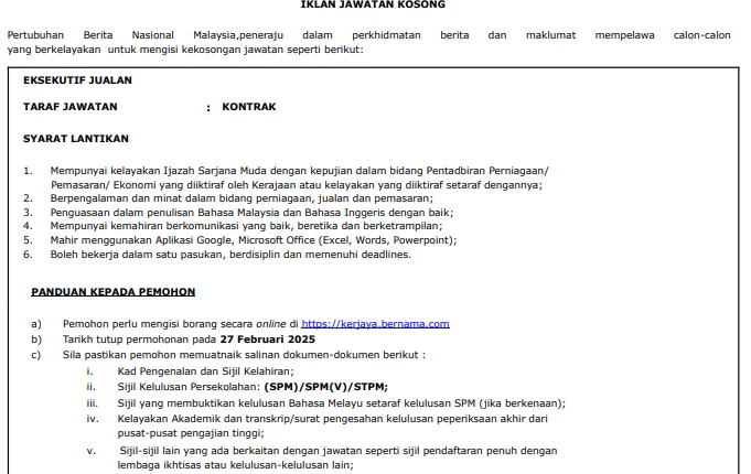 bernama eksekutif jualan