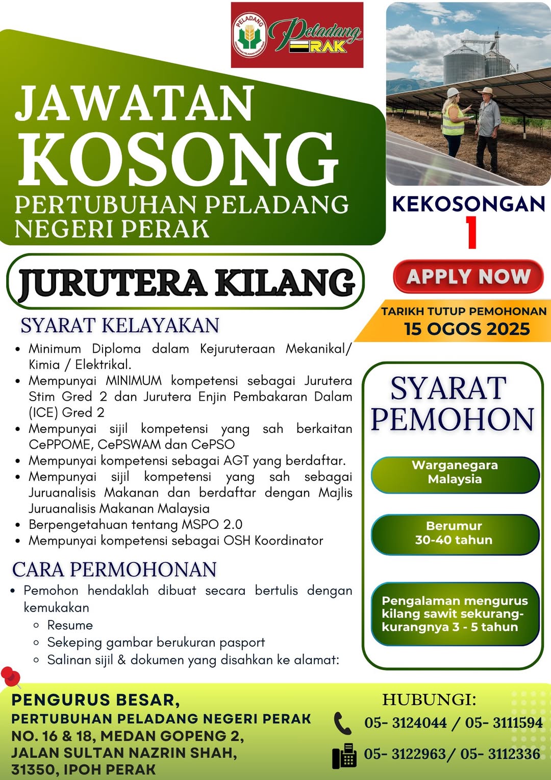 Iklan Jawatan Pertubuhan Peladang Negeri Perak • Kerja Kosong Kerajaan