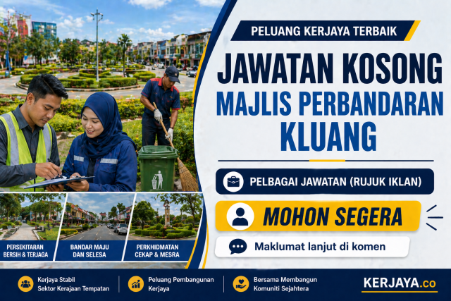 Majlis Perbandaran Kluang (MPK) ~ Jawatan Kosong Pembantu Tadbir (Perkeranian/ Operasi)